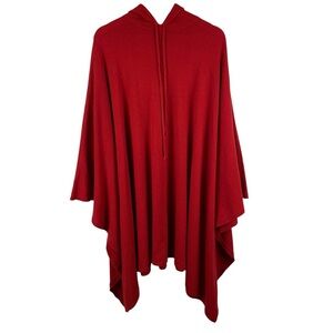 Vintage Lord & Taylor Womens OS Red Cashmere Sweater Cape Poncho Hooded Pullover